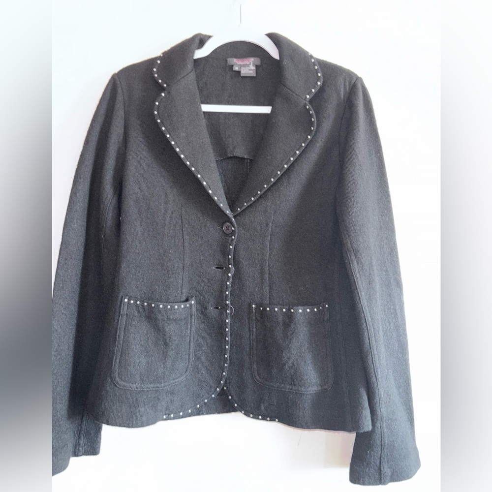 Karen Kane 100% Merino Wool Black Blazer with Silver Accents